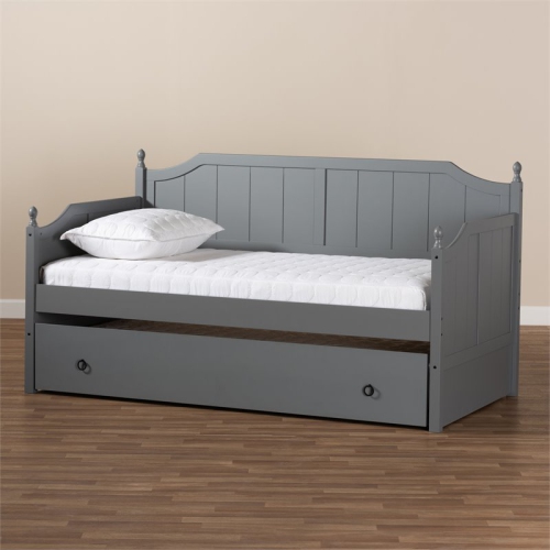 Bowery Hill Wood Twin Daybed with Trundle in Gray