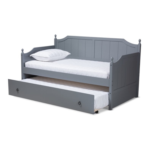 Bowery Hill Wood Twin Daybed with Trundle in Gray