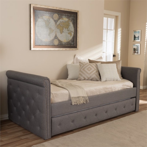 Bowery Hill Contemporary Upholstered Twin Daybed in Gray