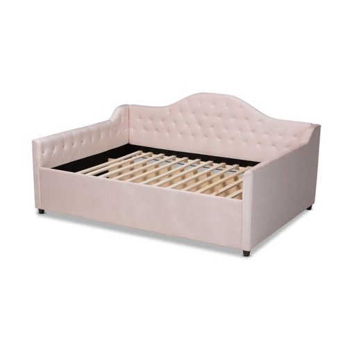 Baxton Studio Perry Contemporary Velvet Upholstered Queen Daybed in Pink