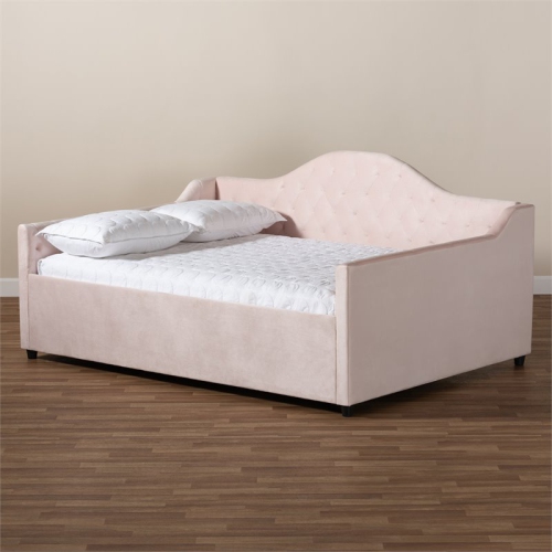 Baxton Studio Perry Contemporary Velvet Upholstered Queen Daybed in Pink
