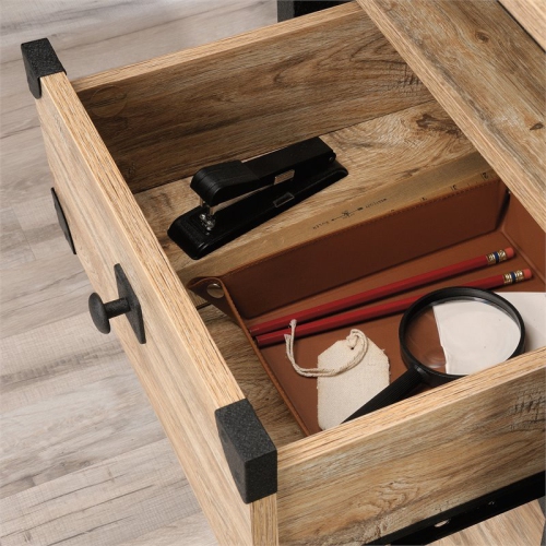 Pemberly Row Engineered Wood and Metal L-Shaped Desk in Milled Mesquite