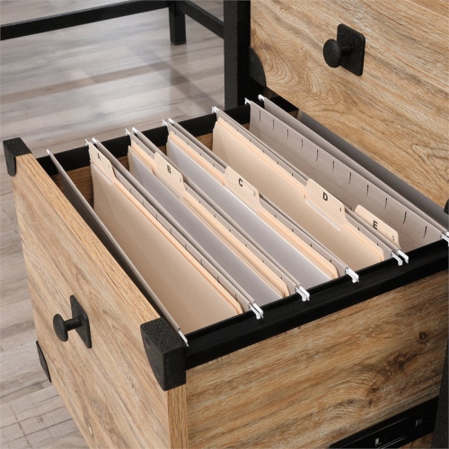 Pemberly Row Engineered Wood and Metal L-Shaped Desk in Milled Mesquite