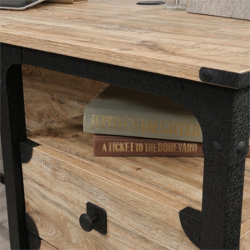 Pemberly Row Engineered Wood and Metal L-Shaped Desk in Milled Mesquite
