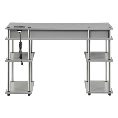 Pemberly Row Student Desk with Charging Station in Gray Wood Finish