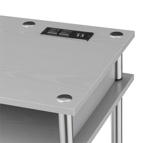 Pemberly Row Student Desk with Charging Station in Gray Wood Finish