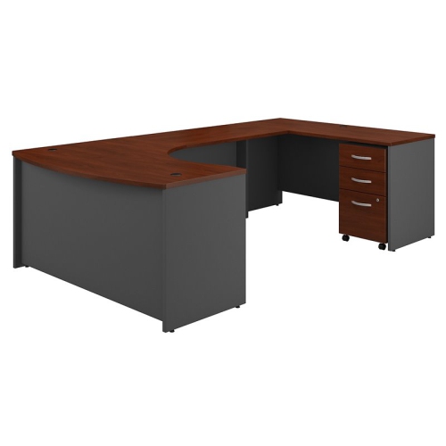 BBF Series C Right Hand Bow U-Shaped Desk With Mobile File Cabinet In Hansen Cherry