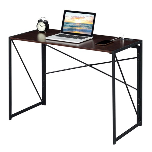 Convenience Concepts Xtra Folding Desk with Charging Station in Espresso Wood