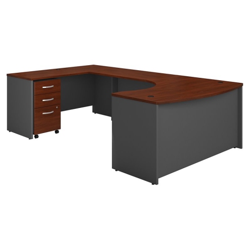 BBF Series C Left Hand Bow U-Shaped Desk With Mobile File Cabinet In Hansen Cherry