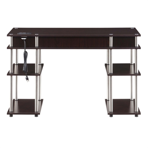 Designs2Go No Tools Student Desk with Charging Station in Espresso Wood Finish