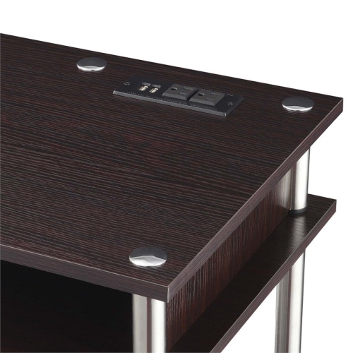 Designs2Go No Tools Student Desk with Charging Station in Espresso Wood Finish
