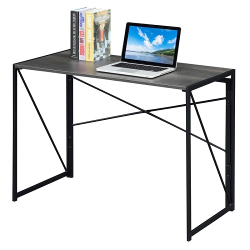 Convenience Concepts Xtra Folding Desk in Gray Wood Finish and Black Metal Frame