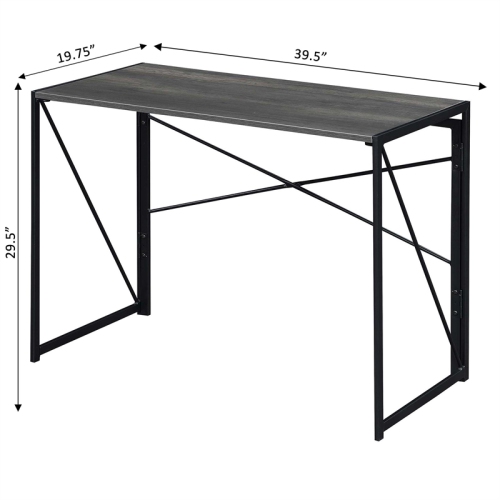 Convenience Concepts Xtra Folding Desk in Gray Wood Finish and Black Metal Frame