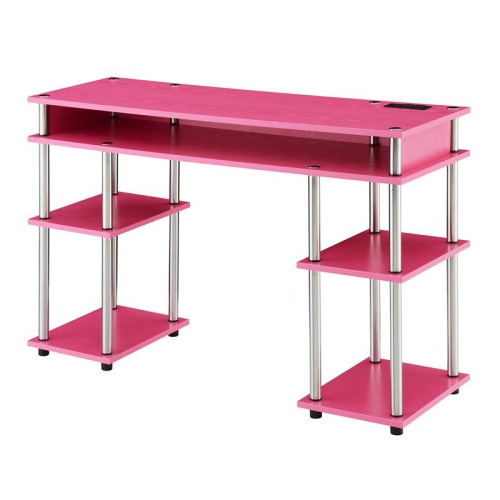 CONVENIENCE CONCEPTS Designs2Go No Tools Student Desk With Charging Station In Pink Wood Finish