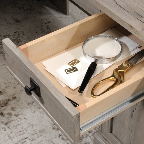 Pemberly Row Contemporary Wood L-Shape Computer Desk in Split Oak