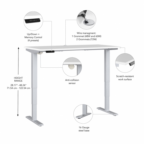 Move 40 Series 72W Height Adjustable Desk in White - Engineered Wood