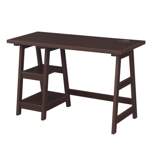 Designs2Go Trestle Desk with Charging Station in Espresso Wood Finish