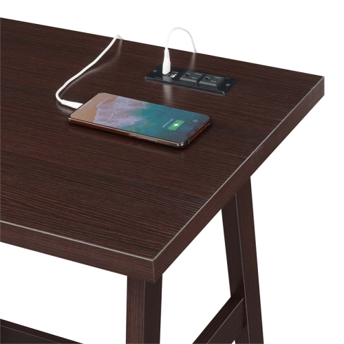 Designs2Go Trestle Desk with Charging Station in Espresso Wood Finish