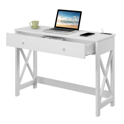 Convenience Concepts Oxford 42-Inch Desk with Charging Station in White Wood