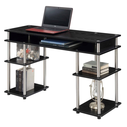 Pemberly Row No Tools Student Desk in Black Wood Finish