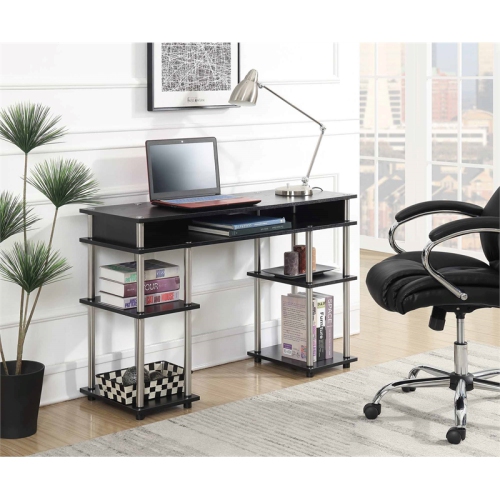 Pemberly Row No Tools Student Desk in Black Wood Finish