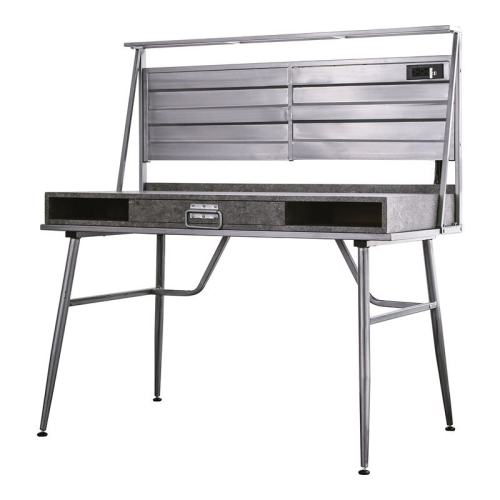 FURNITURE OF AMERICA  Jairo Industrial Metal 2-Shelf Desk With USB In In Silver