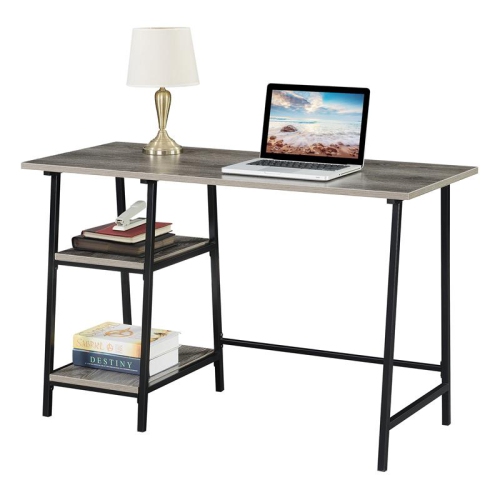 CONVENIENCE CONCEPTS Designs2Go Trestle Desk In Weathered Gray Wood With Black Metal Frame