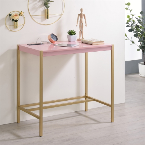 Furniture of America Grae Wood Writing Desk with USB Port in Pink