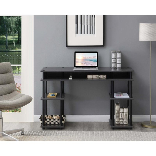 Designs2Go No Tools Student Desk in Charcoal Gray Wood Finish and Black Poles