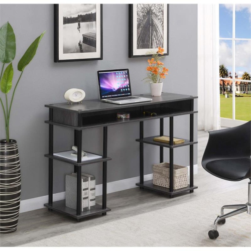Designs2Go No Tools Student Desk in Charcoal Gray Wood Finish and Black Poles