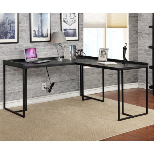 Furniture of America Timor Modern Wood Computer Desk with USB in Black