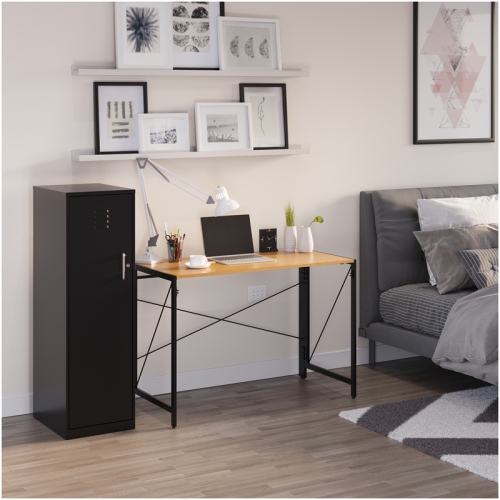Space Solutions 43 inch Metal Folding Home Office Desk Black/Teak