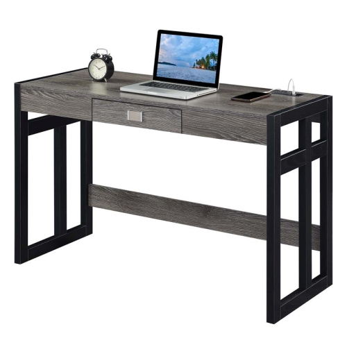 CONVENIENCE CONCEPTS  Monterey 47-Inch Desk With Charging Station With Gray Wood Top And Frame In Black