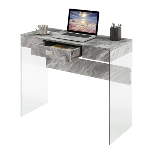 Convenience Concepts Soho 36-inch Glass Desk in Gray Faux Marble Wood Finish