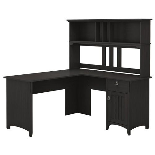 BUSH  Furniture Salinas 60W L Shaped Desk With Hutch In Vintage In Black