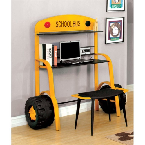 FURNITURE OF AMERICA  Rowell Novelty Metal Kids Desk With Stool In In Yellow