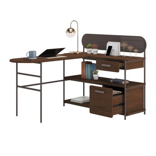 Sauder Radial Engineered Wood L-Shaped Computer Desk in Umber Wood/Brown