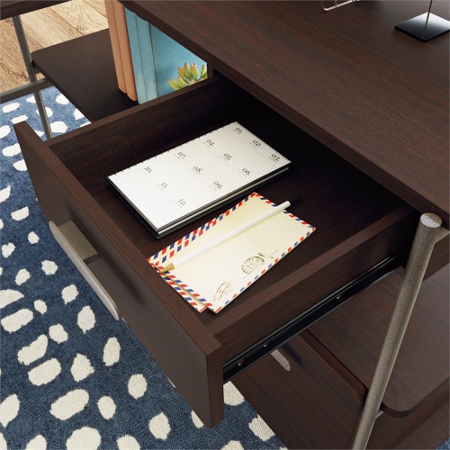 Sauder Radial Engineered Wood L-Shaped Computer Desk in Umber Wood/Brown