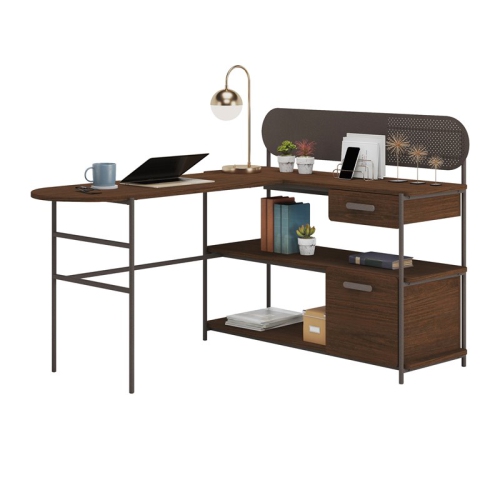 Sauder Radial Engineered Wood L-Shaped Computer Desk in Umber Wood/Brown
