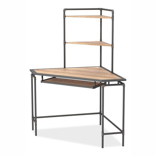 Furniture of America Flak Industrial Wood Corner Desk with Shelves in Sand Black