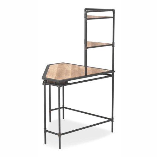 Furniture of America Flak Industrial Wood Corner Desk with Shelves in Sand Black