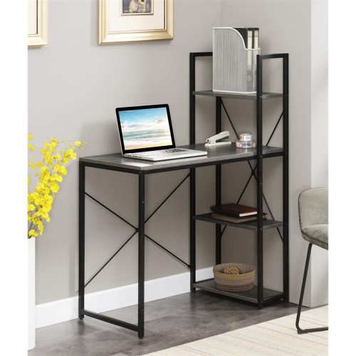 Convenience Concepts Designs2Go Office Workstation with Shelves in Gray Wood