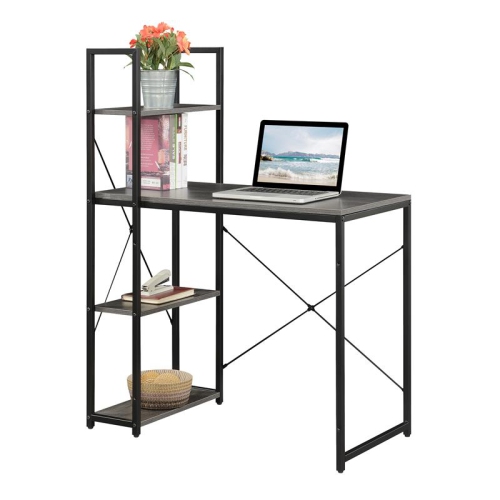Convenience Concepts Designs2Go Office Workstation with Shelves in Gray Wood