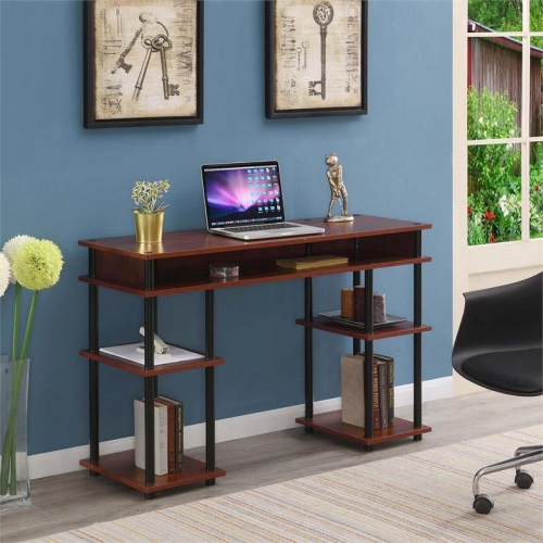 Designs2Go No-tools Student Desk in Cherry Wood Finish and Black Poles