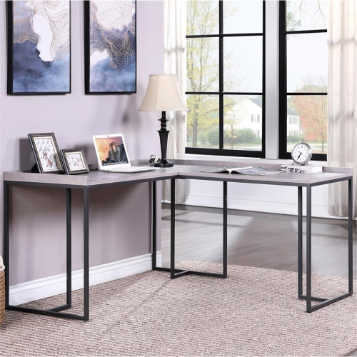 Furniture of America Timor Modern Wood Corner Computer Desk with USB in Gray