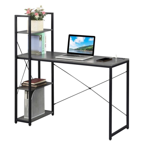 Designs2Go Office Workstation with Charging Station and Shelves in Gray Wood