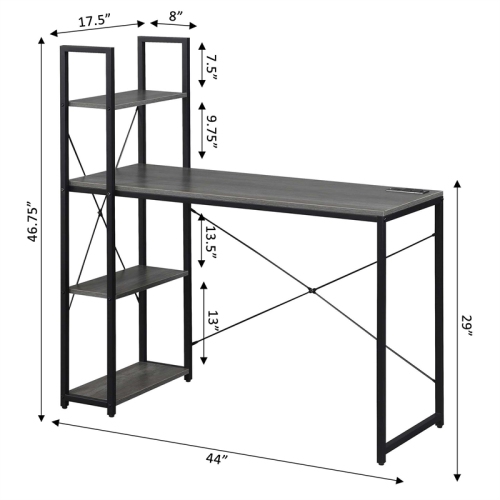 Designs2Go Office Workstation with Charging Station and Shelves in Gray Wood