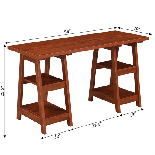 Convenience Concepts Designs2Go Double Trestle Desk in Warm Cherry Wood Finish