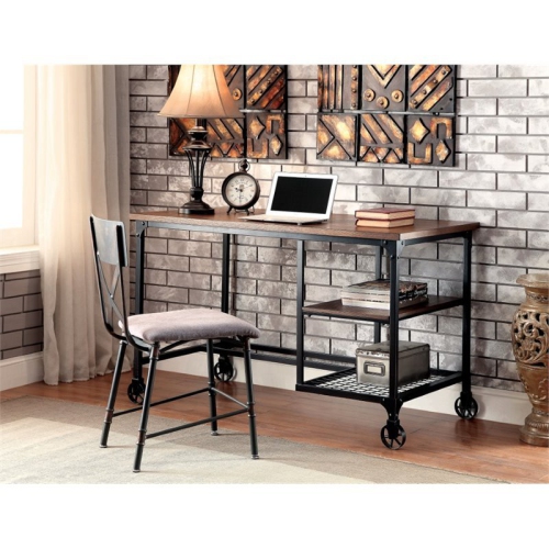 BOWERY HILL  Transitional Metal Computer Desk With Casters In Antique In Black