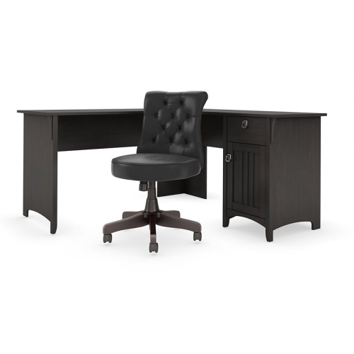 BUSH  Furniture Salinas Engineered Wood L-Shaped Desk And Chair Set In In Black